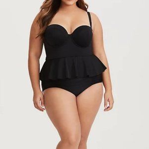 Torrid Push Up Peplum Black Swimsuit size 1 1x